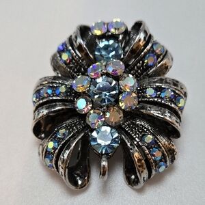 Brooch or Pendant 1.5" Square Metal and AB Rhinestones